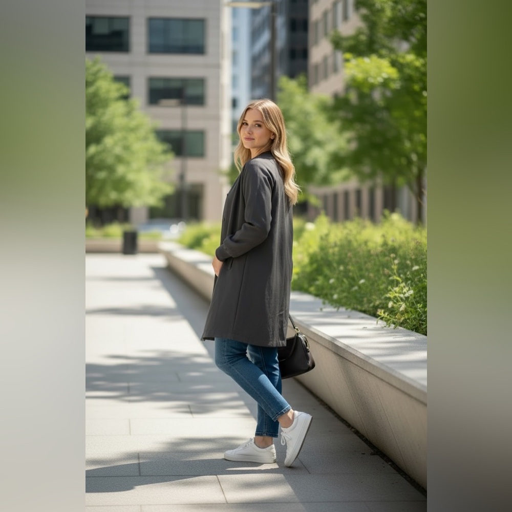 PLEIONE Brownish Gray Women's Lightweight Modal blend Long Jacket, Small - Picture 4 of 12